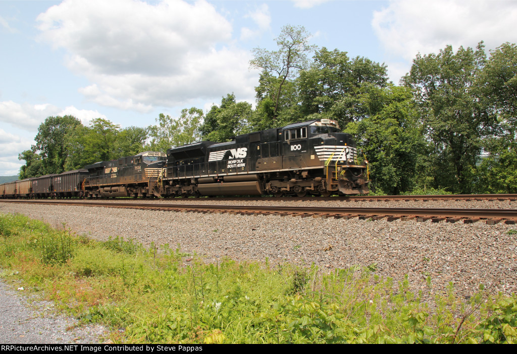 NS 1100 leads train 590 through Cove PA with 130 coal hoppers